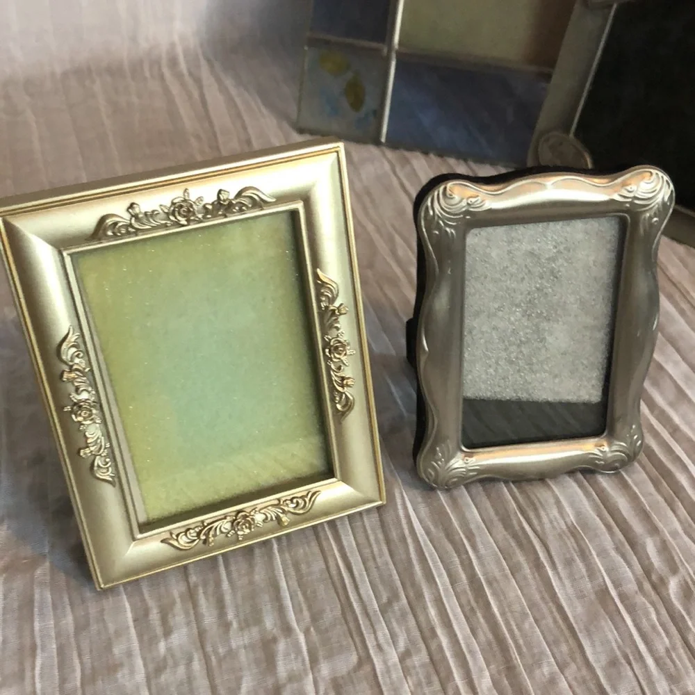 Lot of 4 silver picture frames filigree design pressed flowers vacation themed